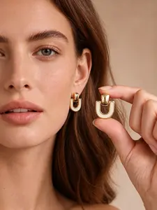 Fashion Dual Tone U-Shaped Earrings, Enamel Dangle Earrings, Minimalist Modern Geometric Design, Elegant Women's Jewelry