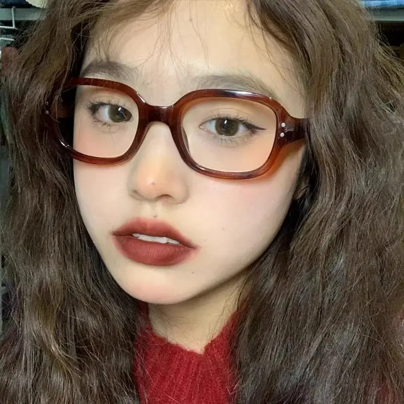 New Harajuku Women Square Frame Eyeglass Blue Light Blocking Glasses Red Computer Reading Eyewear Vintage Y2K Decorative Glasses