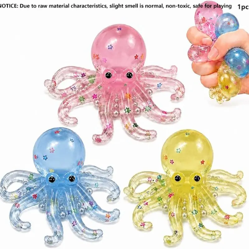 Octopus Slow Rising Stress Ball, Finger Toy Sensory Pressure Relief, Slow Rise Soft Gel, Cute Transparent Desk Decor, Birthday Gift, Classroom Prize