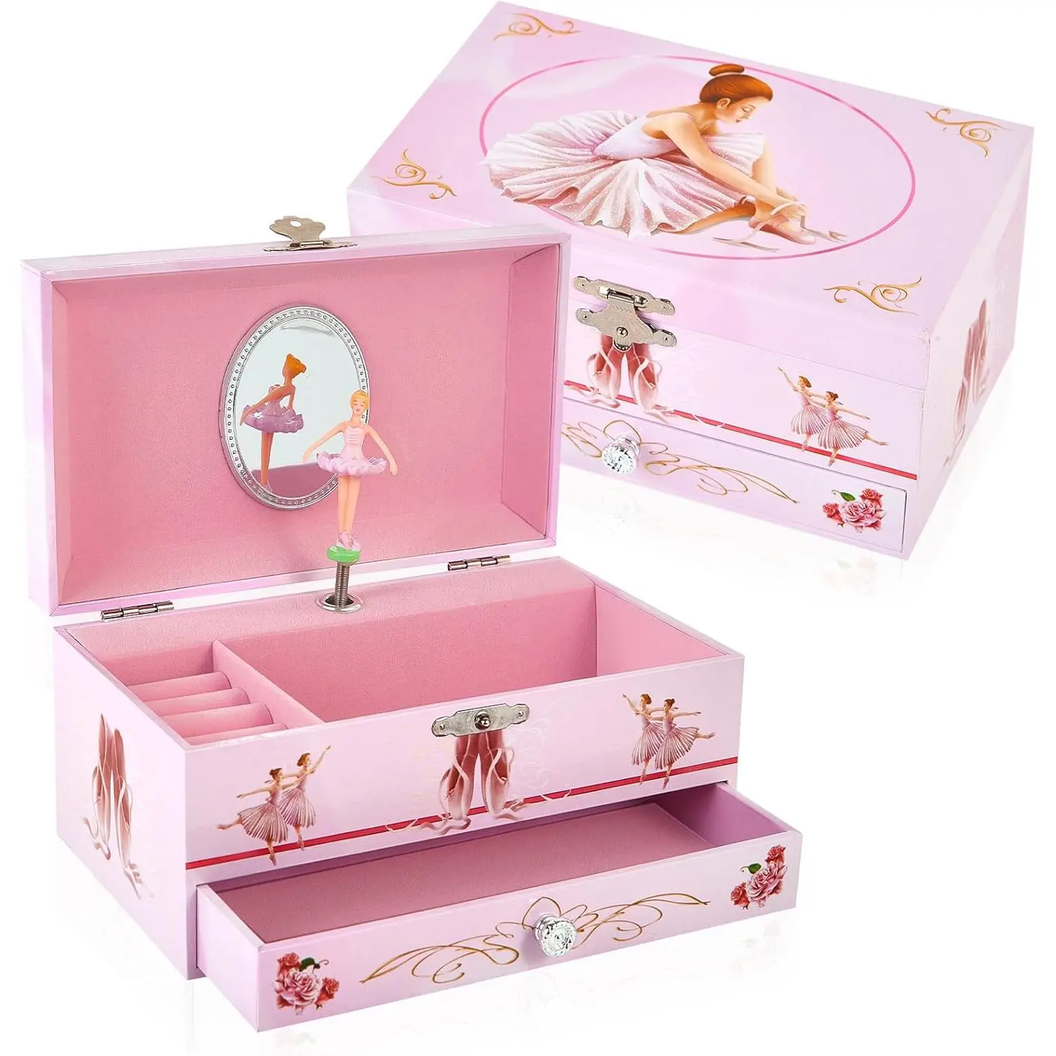 Classical Ballerina Musical Jewelry Box with Drawer and Dancing Ballerina,Girls Gifts for Kids Jewel Storage, Girls Music Box for Kids Ages 3-12 Gift