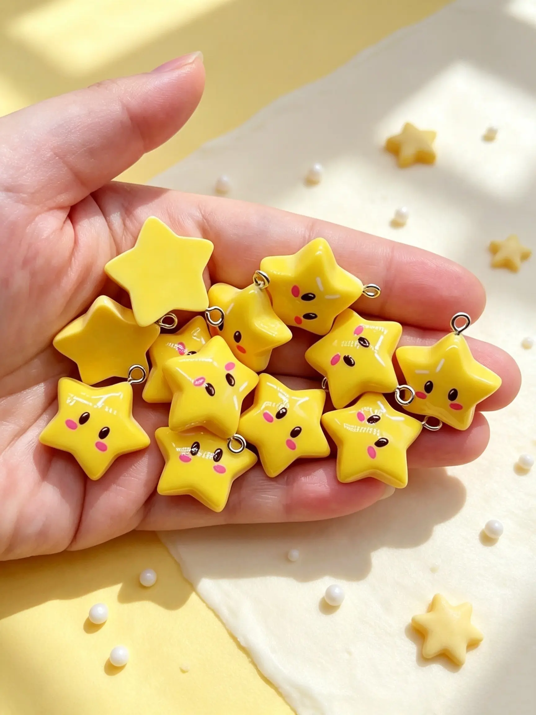 10pcs Cute Star Resin Charms, Cartoon Star Pendants with Loop, DIY Jewelry Making Supplies for Earrings Necklace Keychain Craft