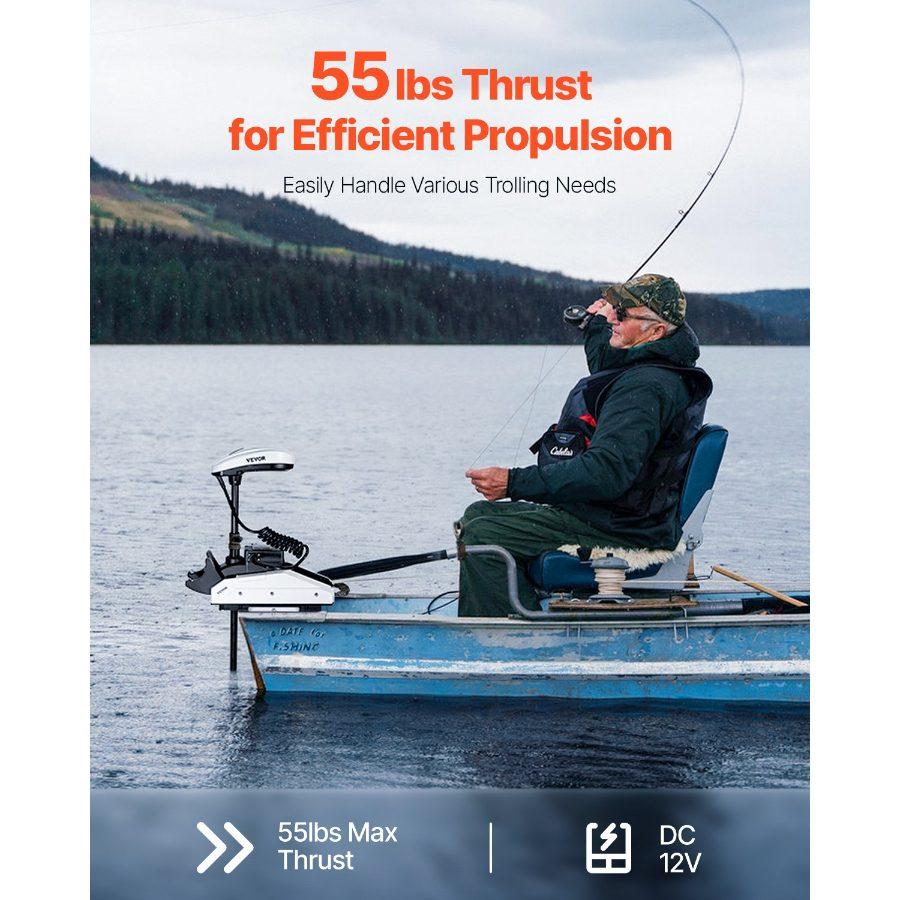 VEVOR Electric Trolling Motor, 55lbs Thrust with GPS, 10-Speed Bow Mounted Saltwater Outboard Boat Motor with Remote Control LCD Battery Indicator, for Kayaks, Fishing Boats, 36-Inch Shaft