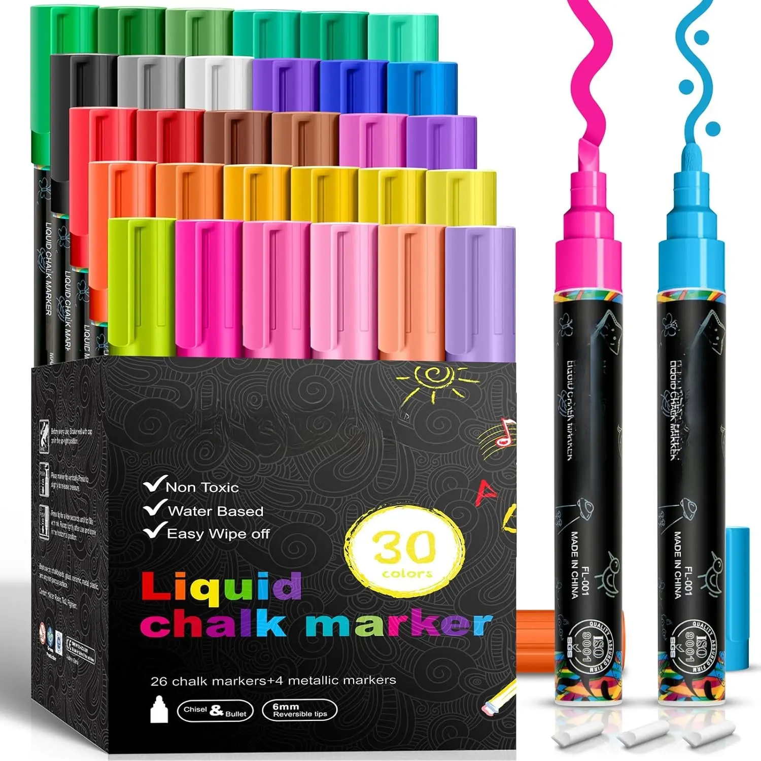 Chalk Markers, 30 Colors Liquid Chalk Markers for Blackboard | Chalkboard Markers for  and Drawing, Calendar, Glass, , Auto, Bistro, Mirror, Wet Erase Chisel Tip Window Marker