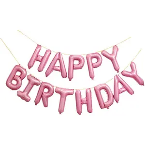 Balloons, Light Pink Happy Birthday, 16 Inch Foil Letter Balloons Banner for Birthday Party Decorations