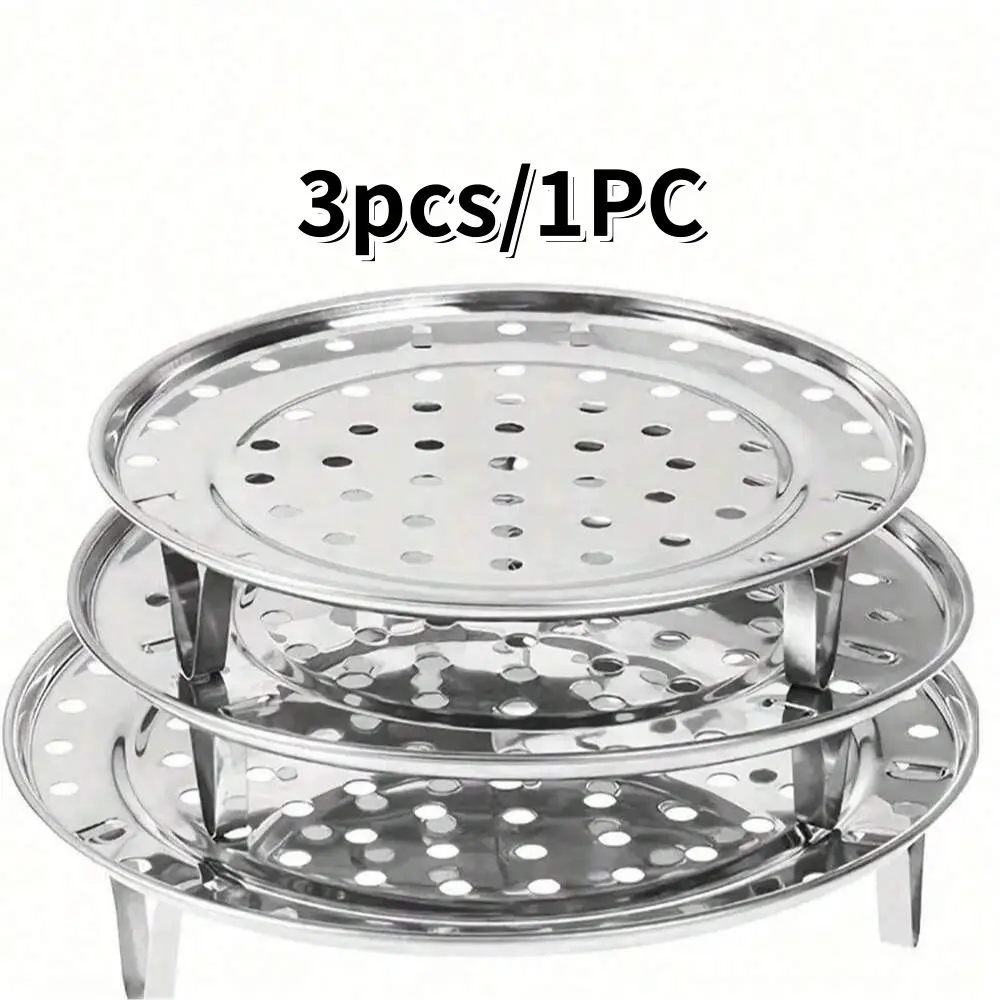 Three-Piece Stainless Steel Steamer Rack Set, Multi-Layer Round Steam Insert with Can Holder, Perfect for Home Kitchen Cooking Use