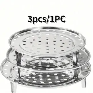 Three-Piece Stainless Steel Steamer Rack Set, Multi-Layer Round Steam Insert with Can Holder, Perfect for Home Kitchen Cooking Use