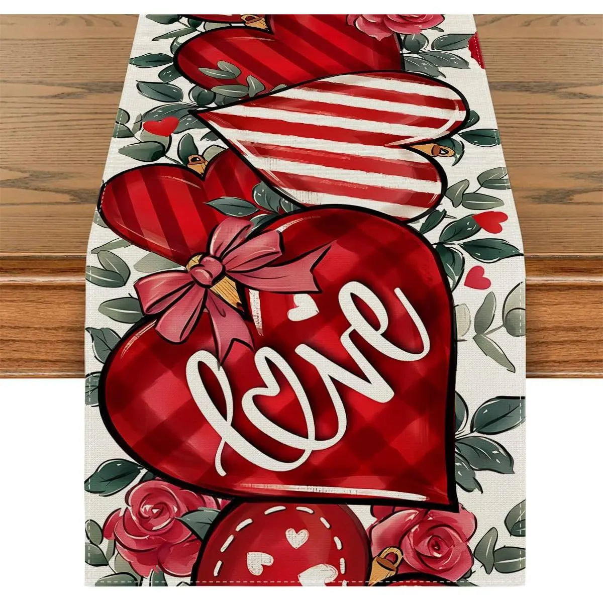 Linen Watercolor Valentines Day Table Runner Galentines Day Tablelcoth Valentines Day Decorations for Home Party