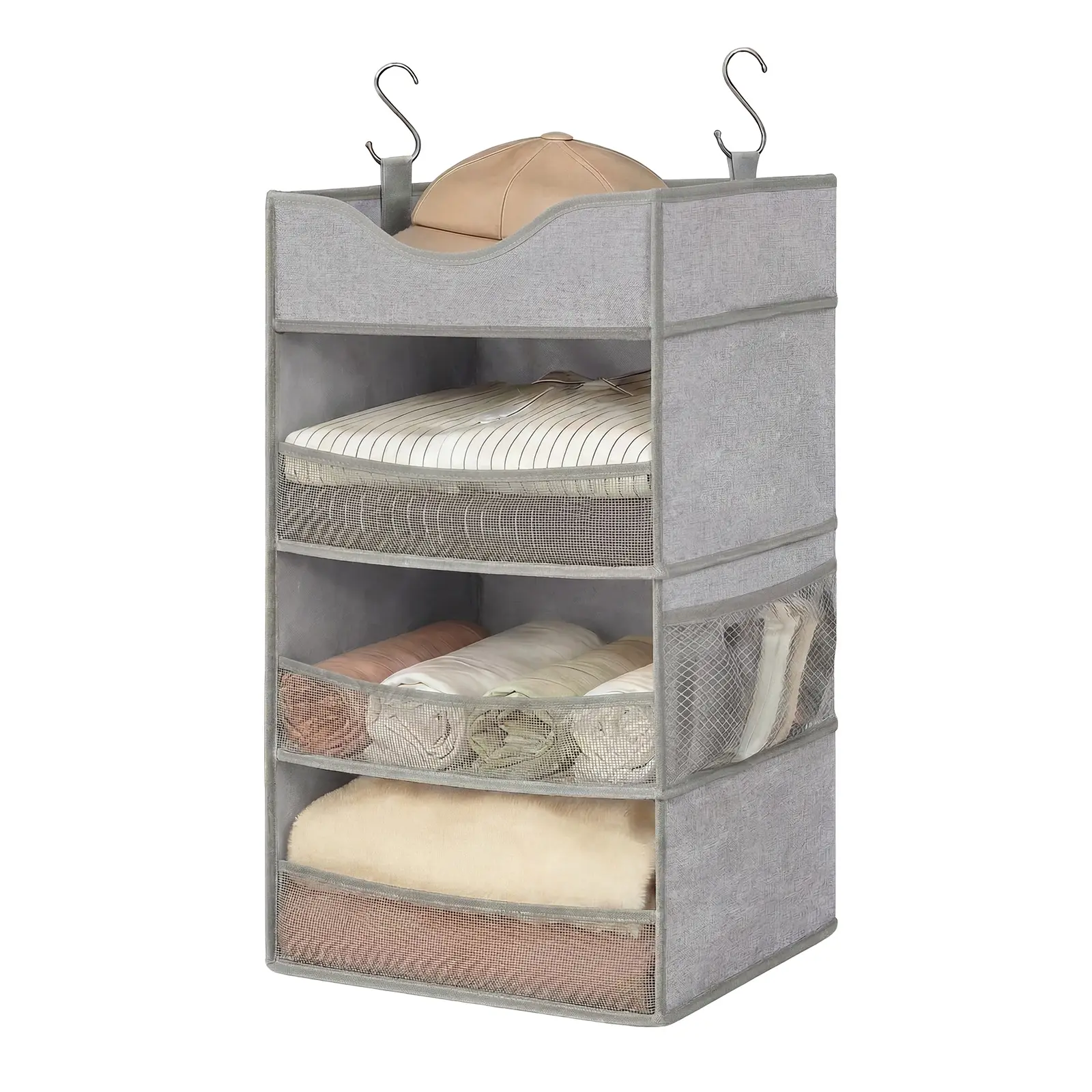Garvee Hanging Closet Organizer with Top Shelf, 3-Shelf Vertical Wardrobe Storage - Space-Saving Hanging Shelves for Sweaters, Handbags & Shoes - Closet Solution for Apartment, Dorm, RV - Gray, 1 Pack, 40 x 30 x 78 cm