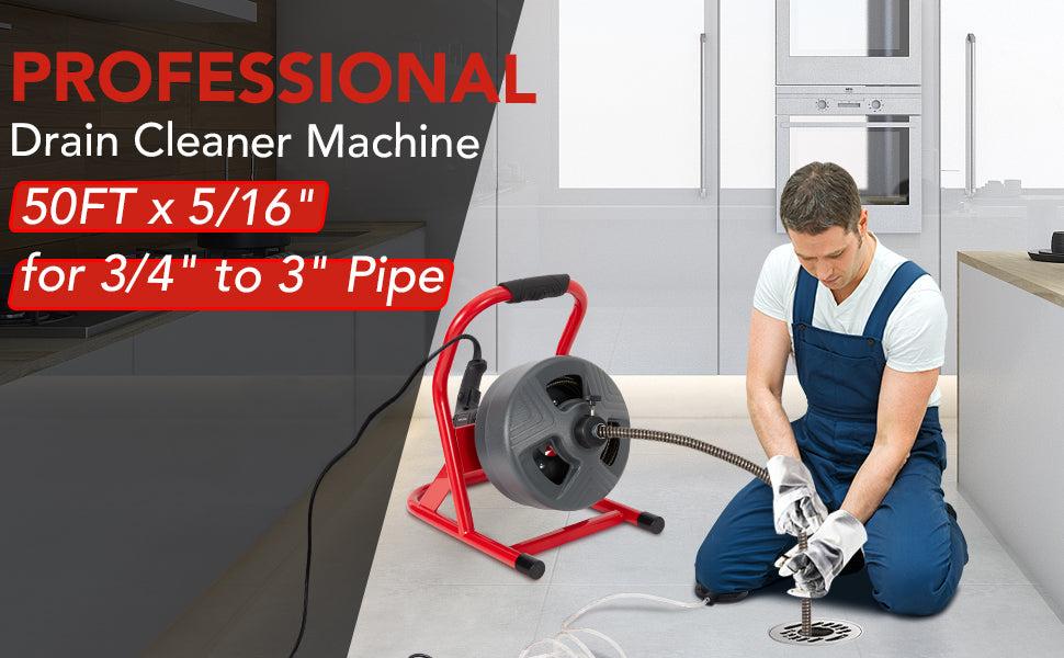 【GARVEE】50Ft x 5/16 Inch Drain Cleaner Machine, Electric Drain Auger Professional for 3/4 to 3 Inch Pipes