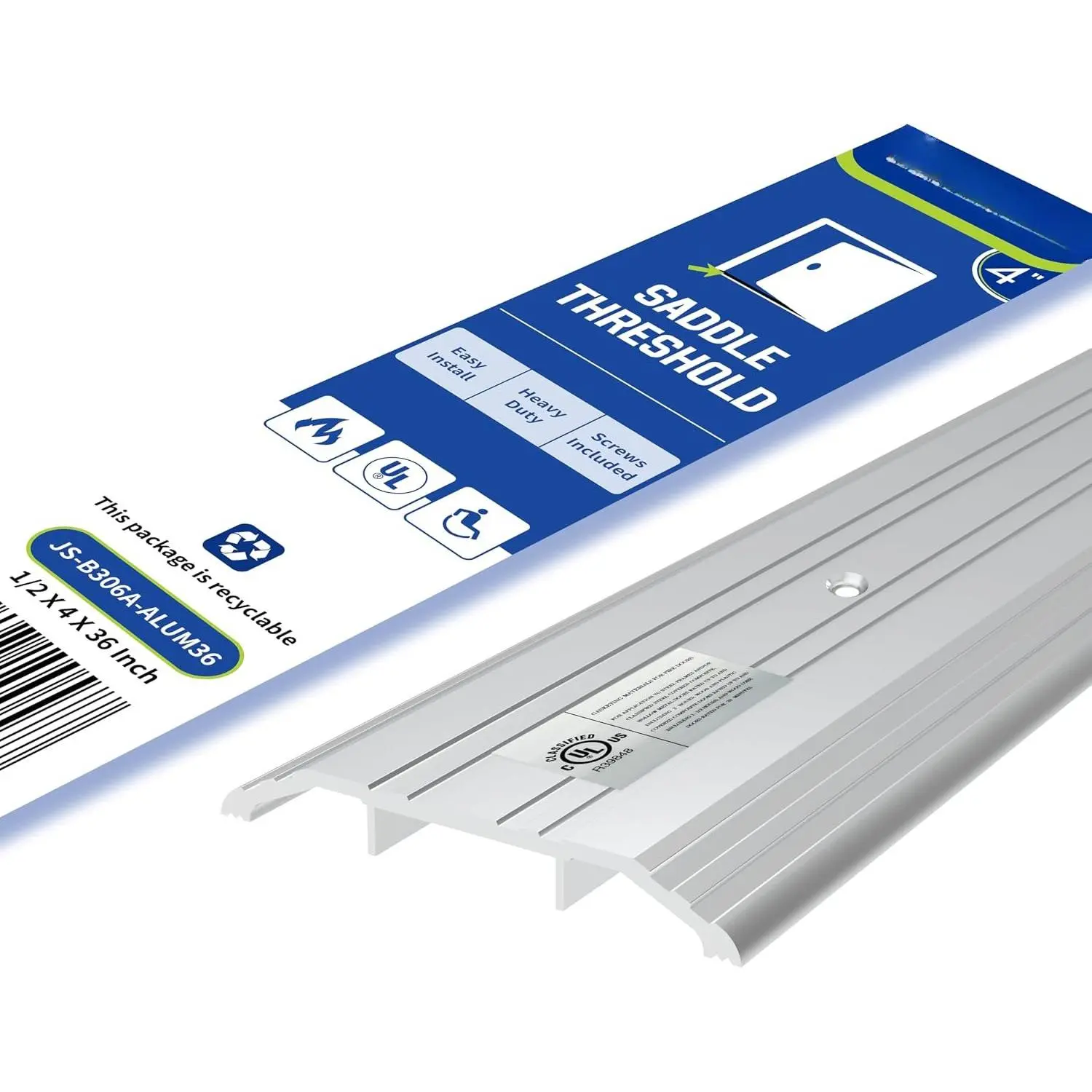 4''W x 1/2''H x 36''L - Commercial  Door Threshold (Mill ) - Door Saddle- ADA accessible Barrier Free- Fire Rated- Door Thresholds for Exterior Doors, B306A