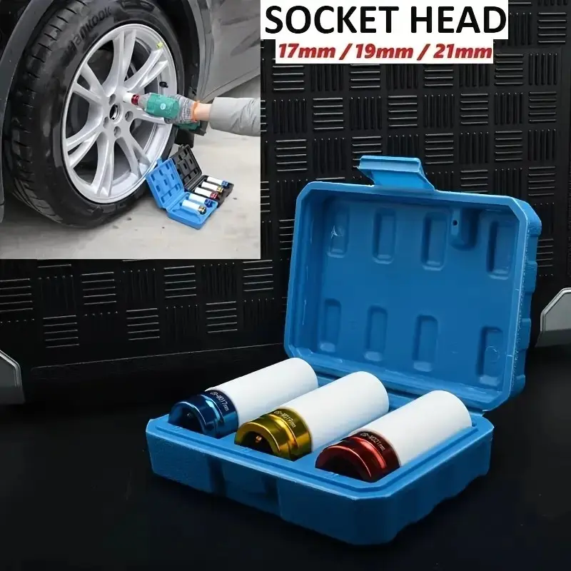 3-Piece Pneumatic Protection Socket Set, Electric Wrench Socket Kit, Drive Socket Wrenches, Extended Auto Repair Tools, Large Medium Small Hex Sockets