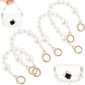 Cindeer 4 Pcs Pearl Purse Handle Pearl Bag Strap Chain for Purse Short Handbag Imitation Bead Handle Elegant Clutch Replacement Accessories for Women DIY(11.8'', 13.8'')