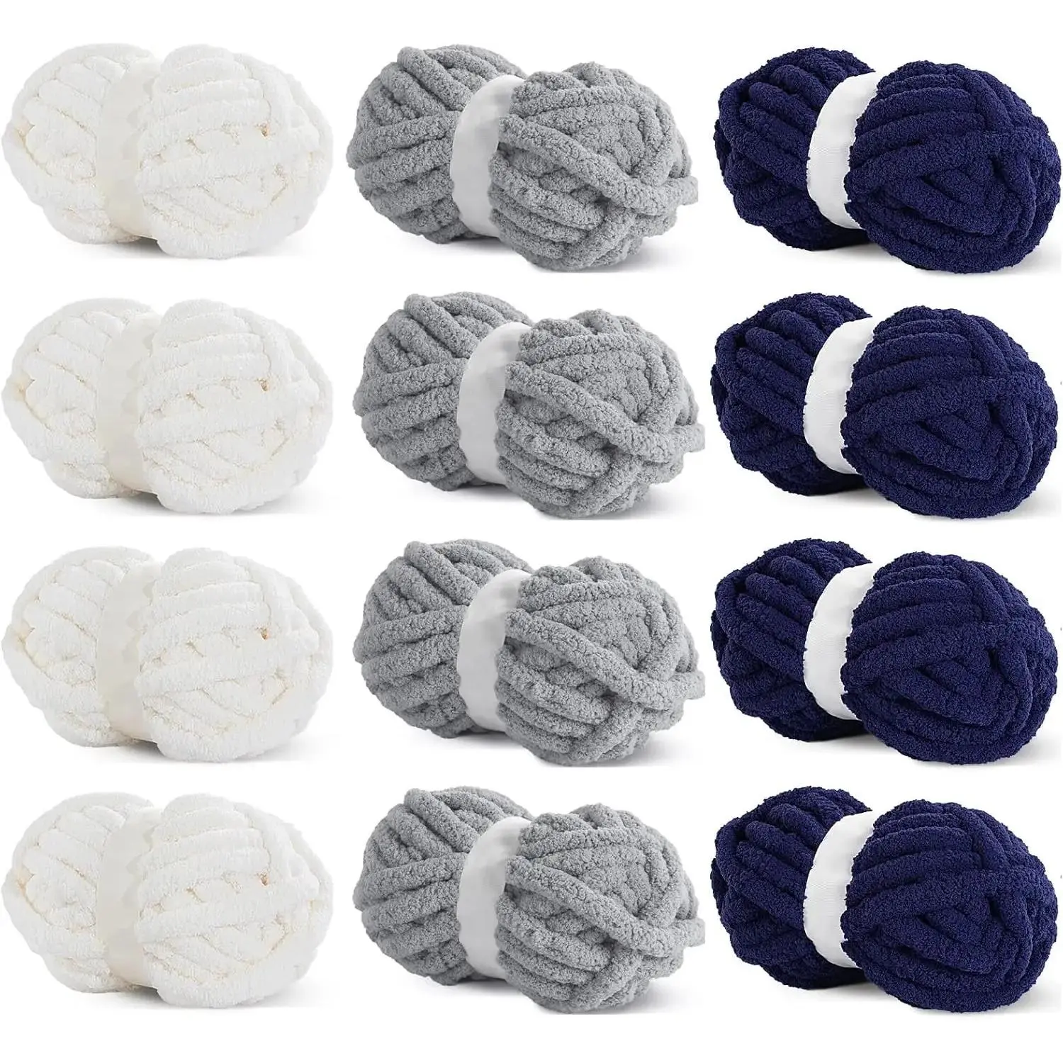 12 Skein Pack Chunky Chenille Yarn for Crocheting, Super Bulky Jumbo Yarn for Hand Knitting, 3/4" Thick Soft Plush Yarn for Blankets,DIY (27 yds / 8 oz Each)
