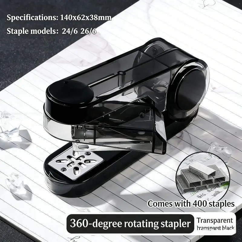 2 Pieces Ins Style 360 Degree Rotating Stapler Set with 400 Staples Back to School Essential Office School Stationery Supply Labor Saving Easy Binding Center Stitching Riding Stapling Durable Practica