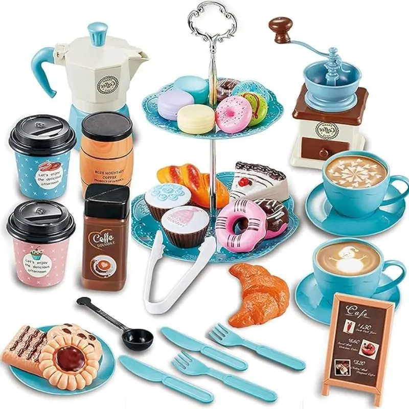 Pretend Tea Party Set for Little Girls, 38 Pieces Princess Tea Time Toys Including Tea Set Dessert Snack Coffee Machine, Kids Kitchen Pretend Playset, Pretend Play Dishes, Birthday Christmas Gifts for Girls Toddler