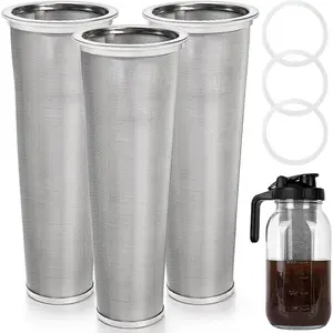3 Pack Cold Brew Coffee Filter for 64oz Wide Mouth Mason Jar, 304 Stainless Steel Strainer with Seal Ring, Coffee Tea Infuser Ultra Fine Mesh for Iced Coffee, Lemonade, Fruit Drinks, Sun Tea