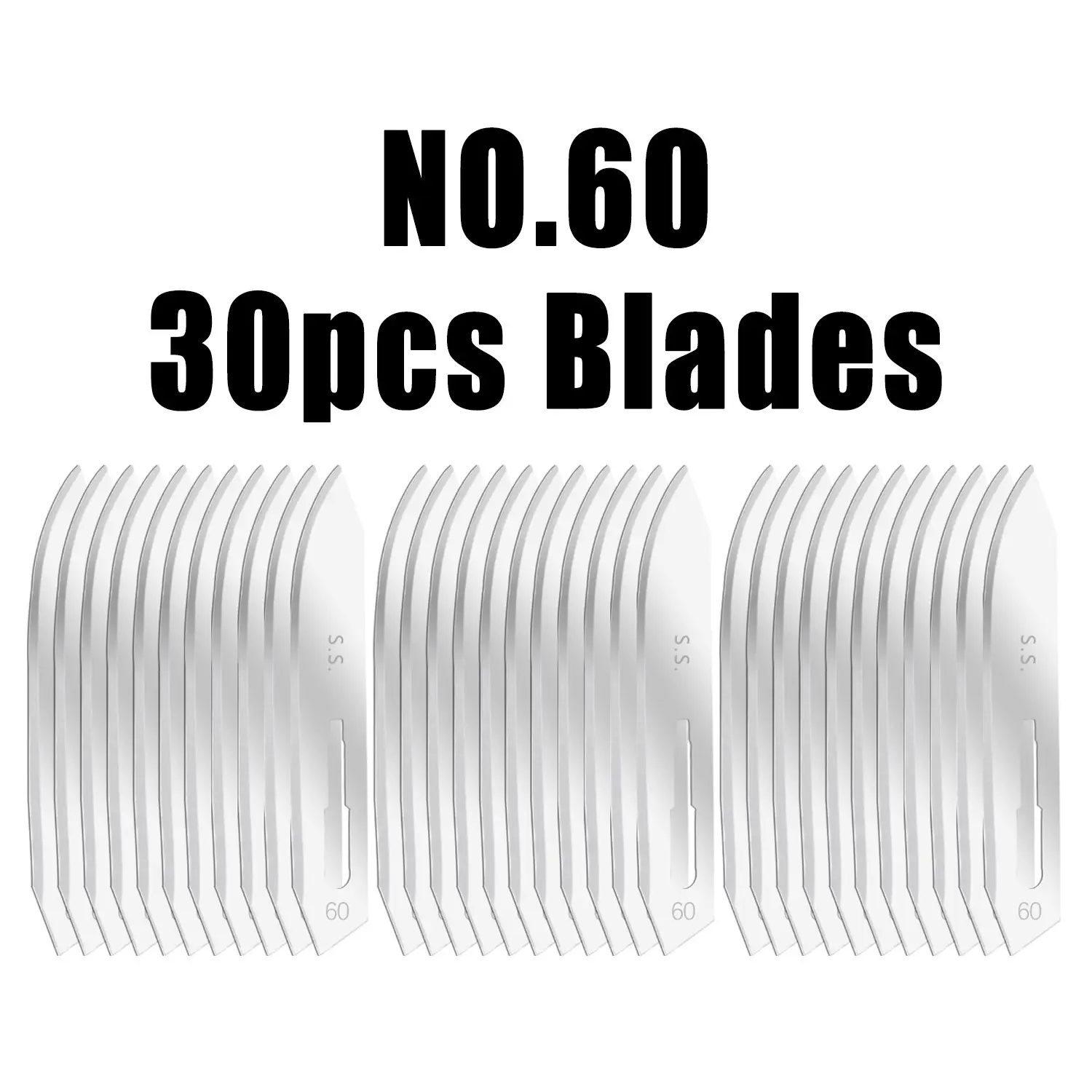 30 Stainless Steel No.60 Blades, Compatible with Multiple Blade Heads, Individually Packaged, Durable, Versatile and Precision Cutting Tools