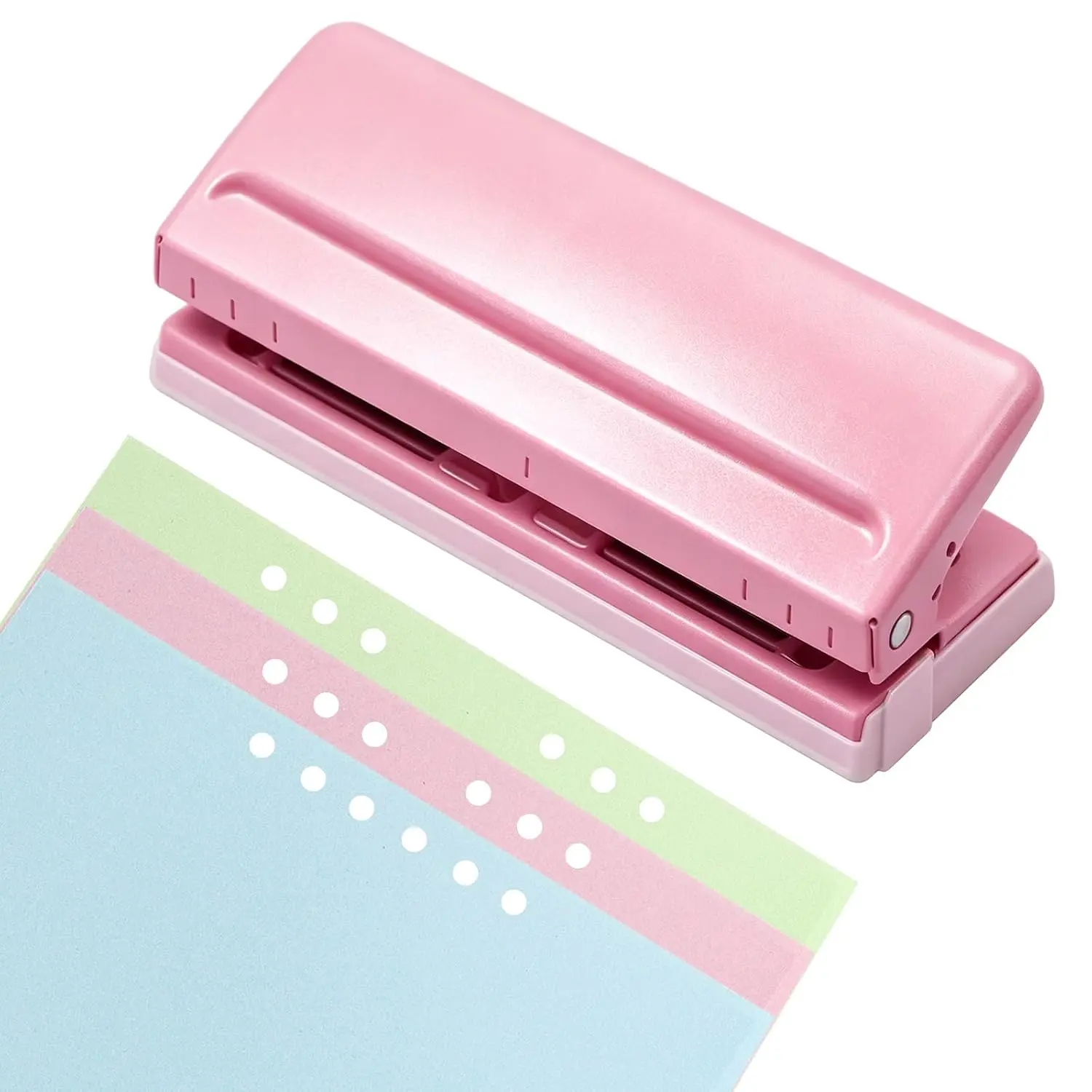 Adjustable 6-Hole Punch, Metal 6-Ring Binder Puncher for A4/A5/A6/Personal/Pocket Planners, 6-Sheet Capacity, Non-Slip Base with Ruler & Hole Guide ()
