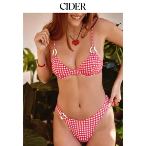 Cider Heart Ring Linked Check Underwire Bikini Set