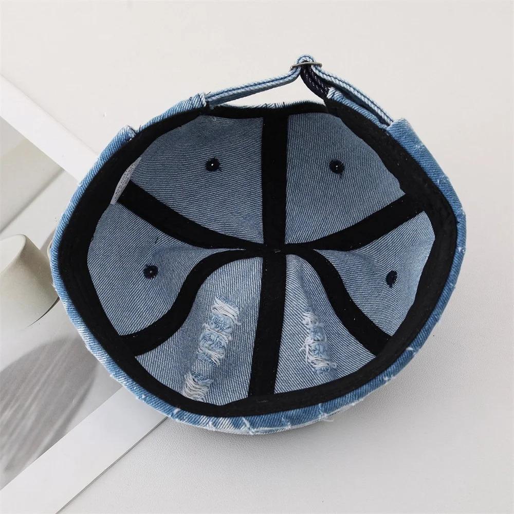 Vintage Distressed Denim Docker Cap for Men Women Retro Washed Miki Hat with Colorful Graffiti Print Streetwear Brimless Beanie