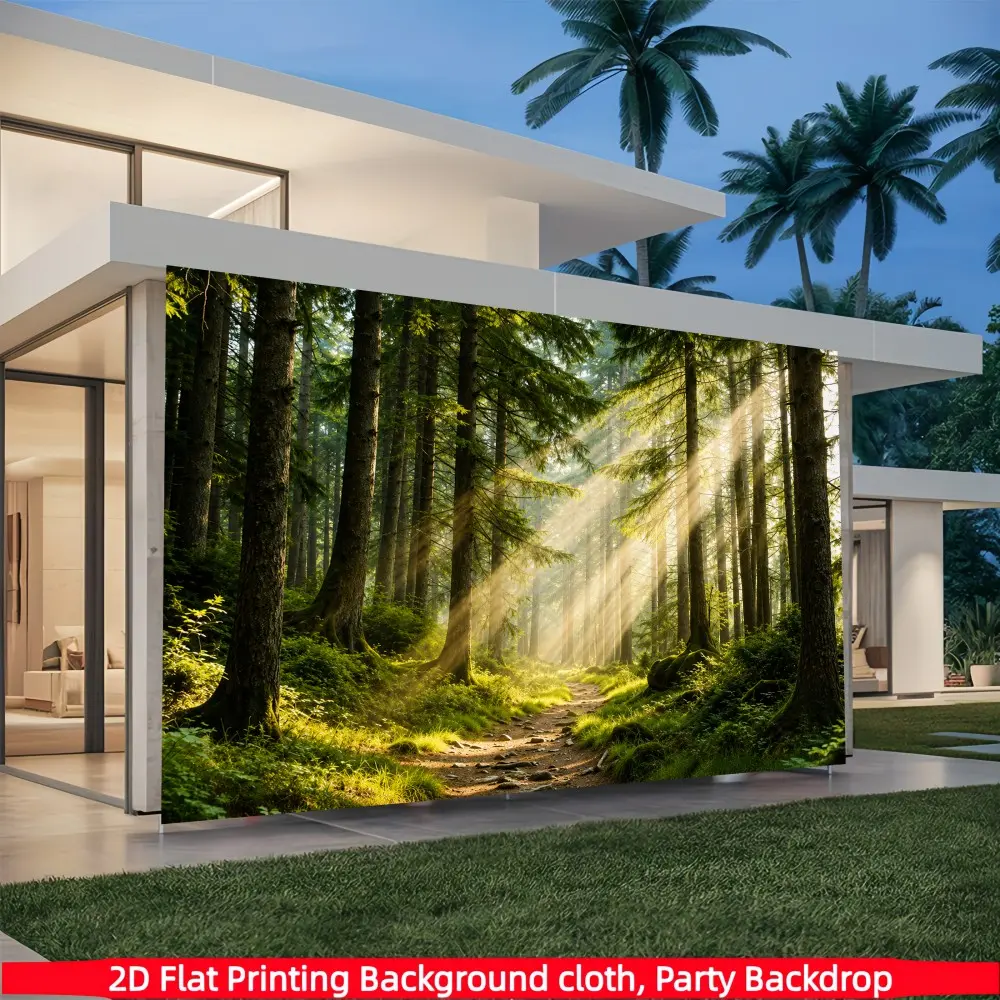 1PC 2D flat sunshine forest green plants forest natural landscape background cloth polyester fiber suitable for forest portrait photography, theme event settings, live broadcast room backgrounds, forest-themed photography, indoor and outdoor settings