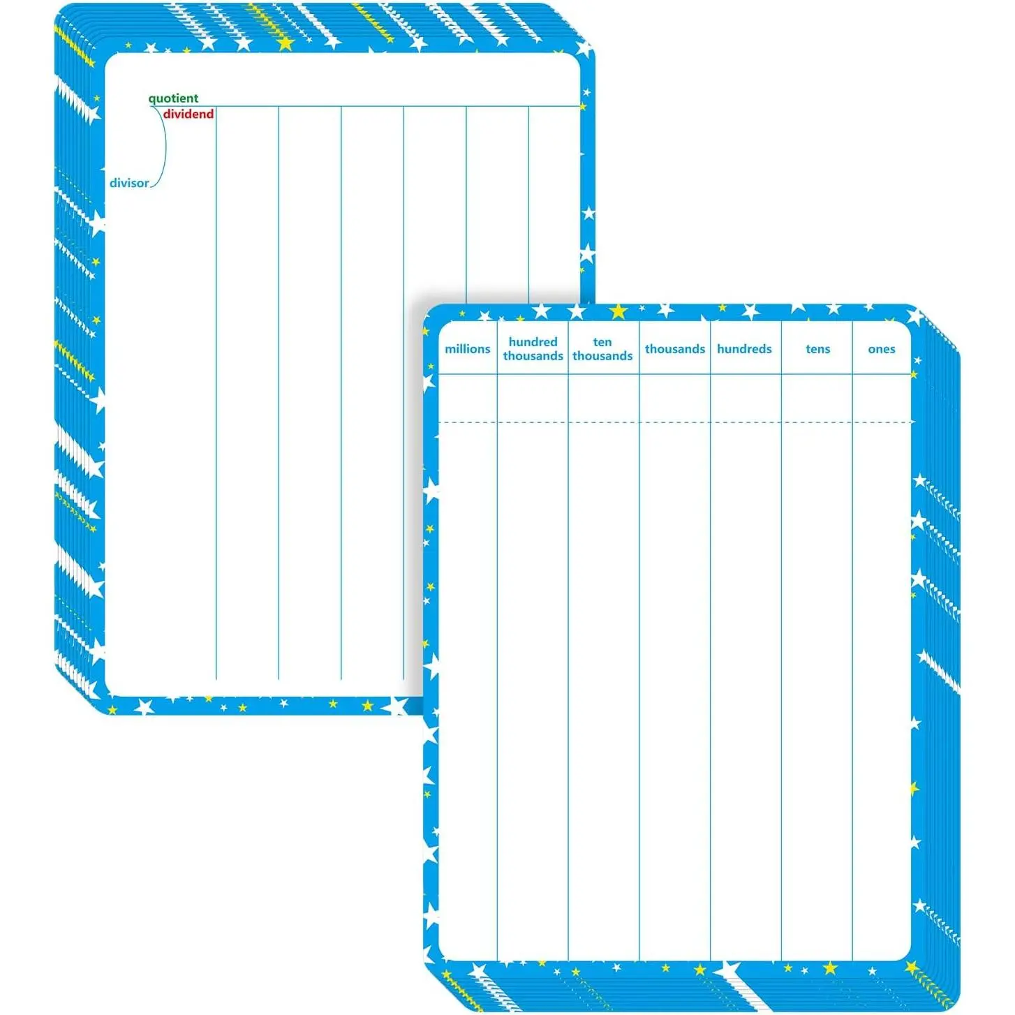 10 Packs Division Whiteboard Card, Double Sided Dry Erase Board Writable and Erasable Math Learning White Board for , Students, Classroom and  (Each Measures 12” x 9”)