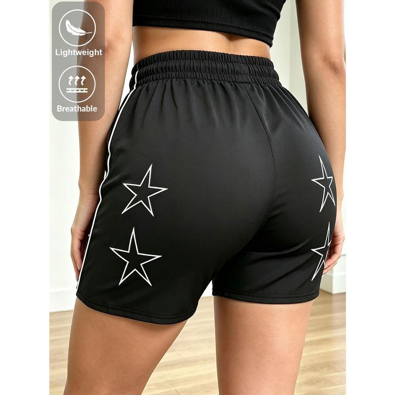 Women's Sports Shorts Printed Elastic Waist Breathable Quick Dry Ultra Light Embroidered Logo for Walking, Outdoor Sports, Street & Leisure