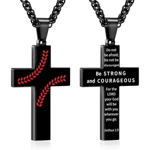 Baseball Cross Necklace for Boys Men, Stainless Steel Cross Pendant Chain 24 Inches, Inspirational Bible Verse Religious First Communion Confirmation GiftGift.