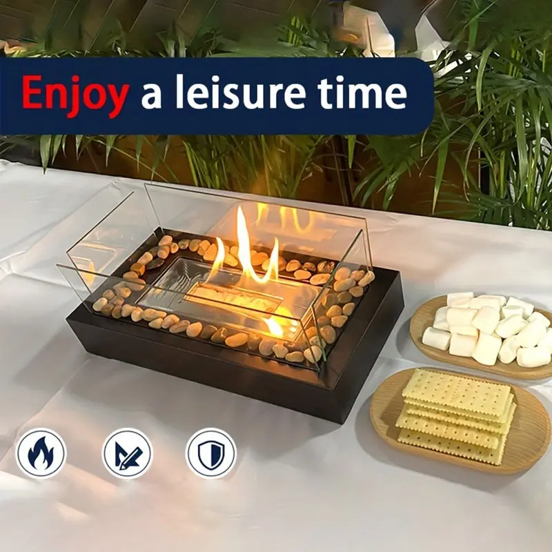 Portable Desktop Fireplace Set, Ethanol Non-Smoky Real Fire Heater Smokeless Fire Pit, Indoor Table Outdoor Camping, Friends Gathering Atmosphere Decor, Tabletop Fire Pit