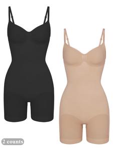 women's solid scoop neck shapewear cami romper, smooth casual fit tummy control butt lifting shapewear shorts bodysuit, ladies clothes for indoor outdoor wear, fall wear, women's clothing, adjustable body shapewear, womenswear, underwear