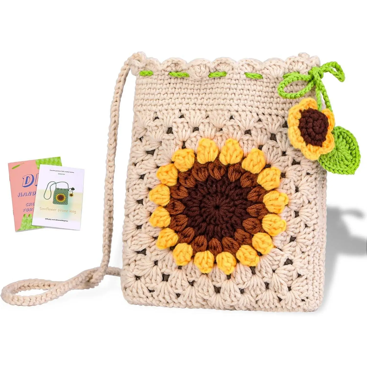Crochet Kit for Beginners - Phonebag Crochet Starter Kit with Video Tutorials and Yarns, Hook, Accessories for Adult Knitting Craft DIY