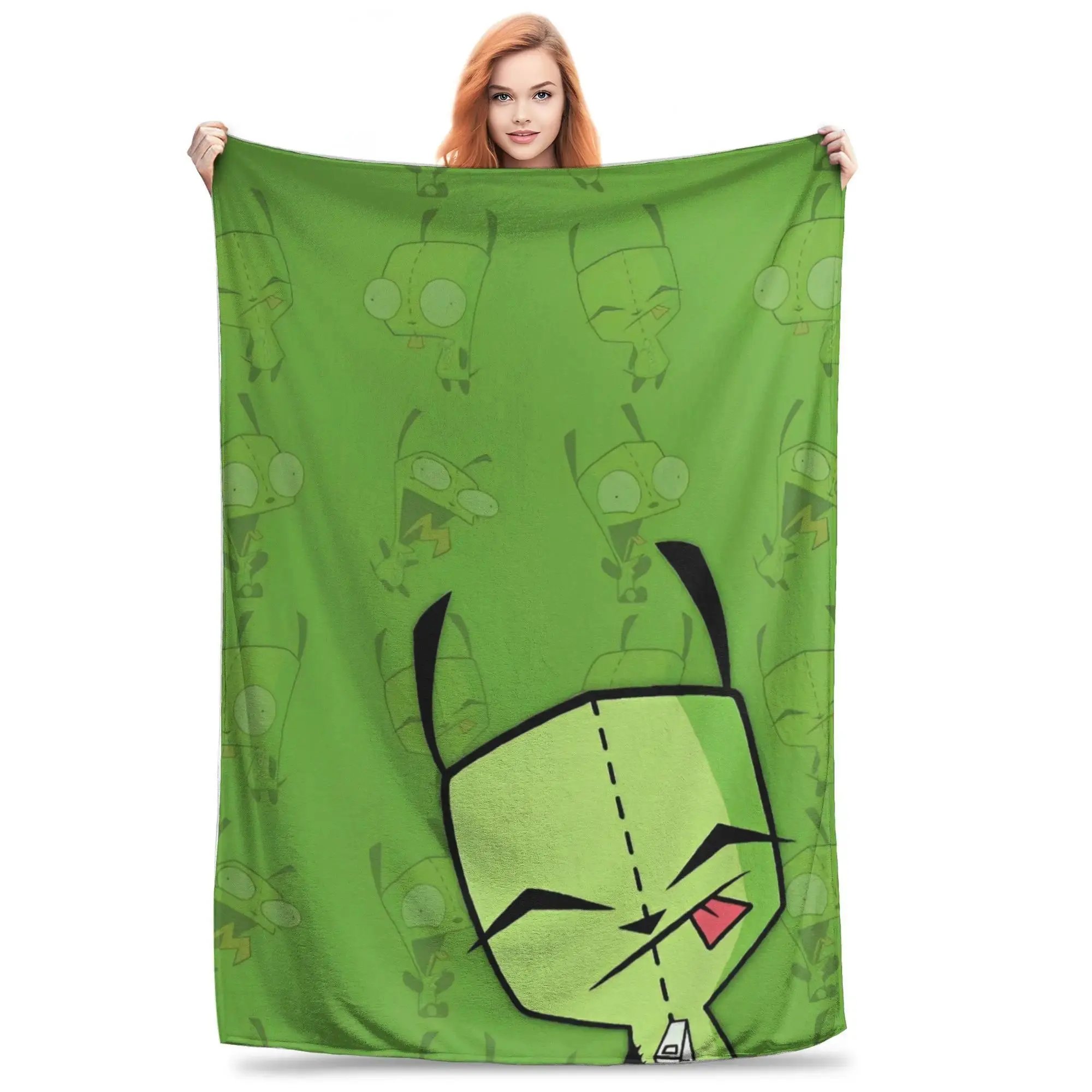 Invader Zim Gir Dib Flannel Throw Blanket Soft Cozy Cartoon Blanket for Home Bedroom Sofa Gift Outdoor Cold Weather