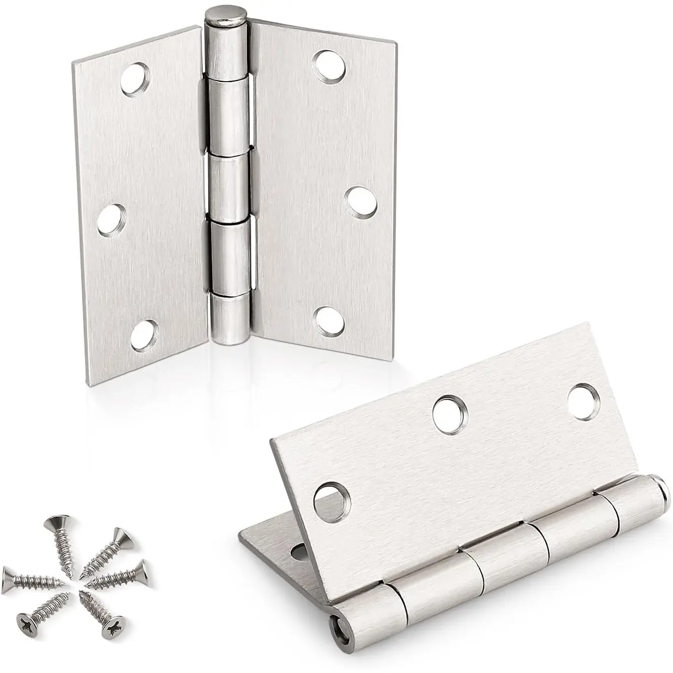 3.5" Brushed Nickel Door Hinges, Interior Door Hinges, 3 Pack