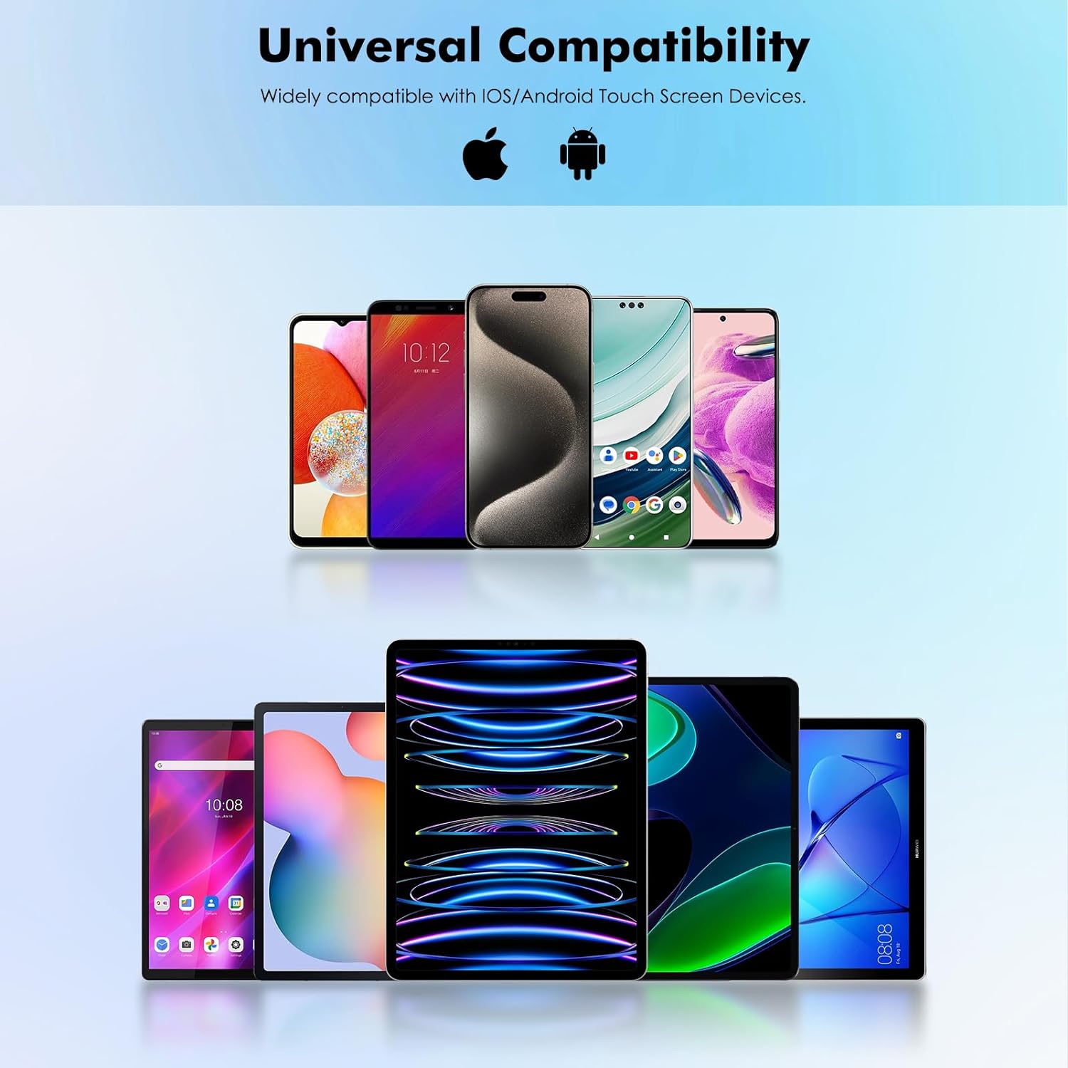 Stylus Pen for Touch Screen, Universal Stylus Pen Compatible with iPad/Samsung Tablet Devices Rechargeable Stylus Pencil Pen with Power Display, White