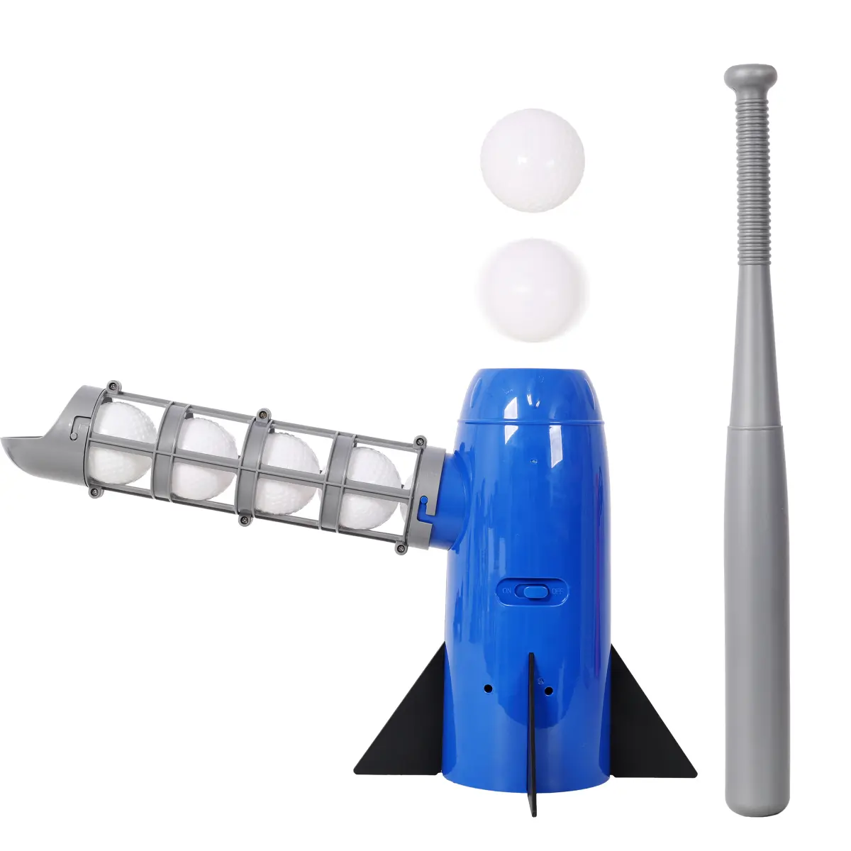 Automatic Blue ABS Plastic Baseball Pitching Machine for Ages 5+, Compact Integrated Portable Trainer Set (20.5*10*12in) with Bat, 5 Practice Balls, 1-Key Start Auto Launch, Stable Safe Outdoor Backyard Toy (Batteries Required)