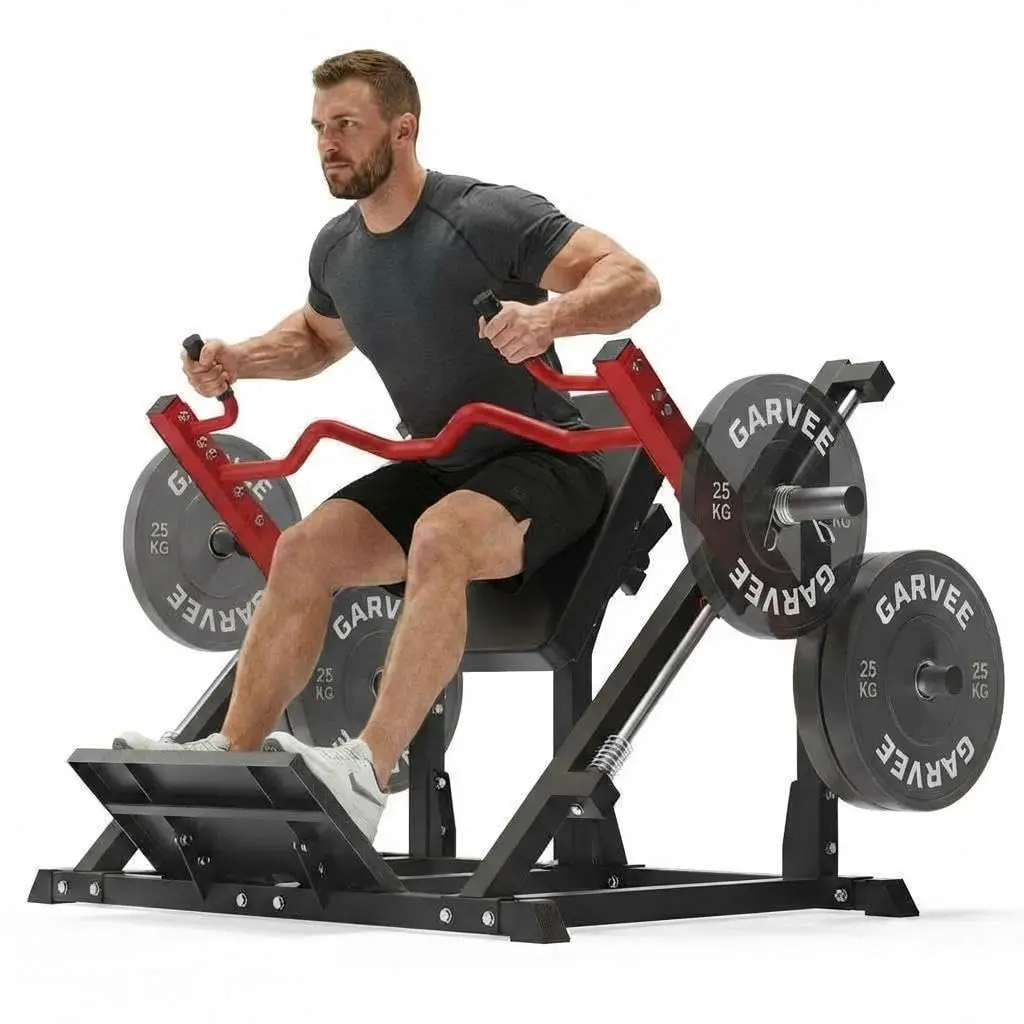 GARVEE Plate-Loaded Seated Row Machine - Linear Bearing Home Gym Strength Training Equipment for Back & Lat Workouts, Compact Design for Small Spaces, No Weights Included