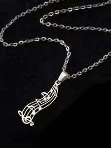 Hollow Out Music Note Pendant Necklace, Stainless Steel, Unique Musical Theme, Casual Style, Perfect for Daily Wear, Gift Idea