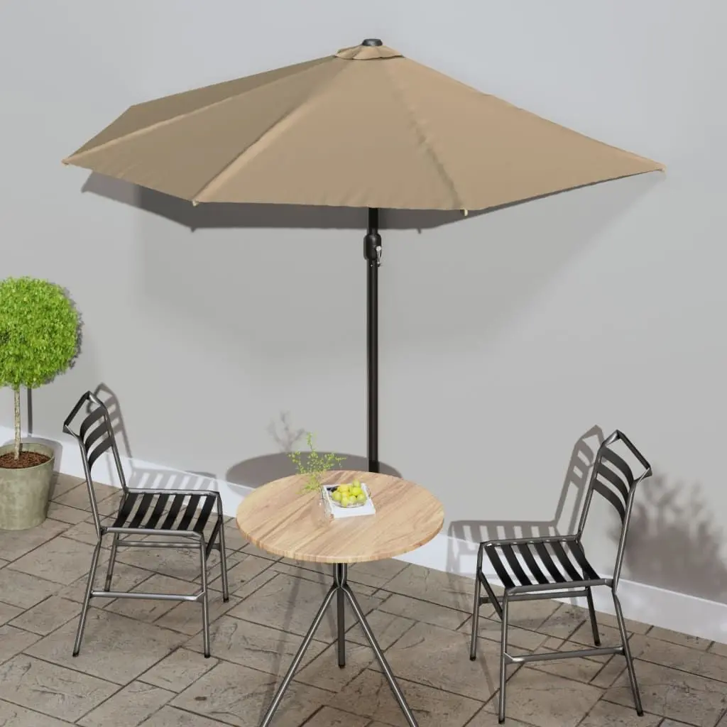 Taupe Half Round Balcony Parasol - 106.3x56.7in, Aluminium Pole, 5 Steel Ribs, Crank Lift, Sun Protection, UV Prevention, Stable, Easy Setup Patio Umbrella
