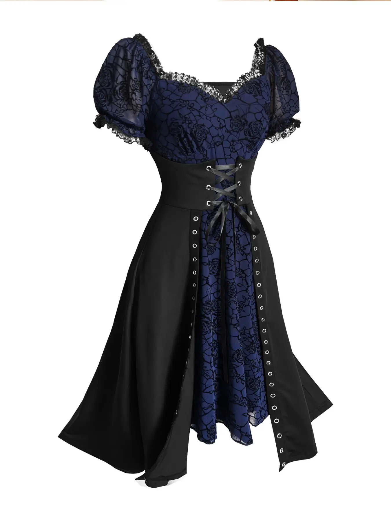Gothic Rose Faux Fur Two-Piece Dress, Mid-Length Vintage Slim Fit Dress, Perfect for Gothic Parties and Daily Dates