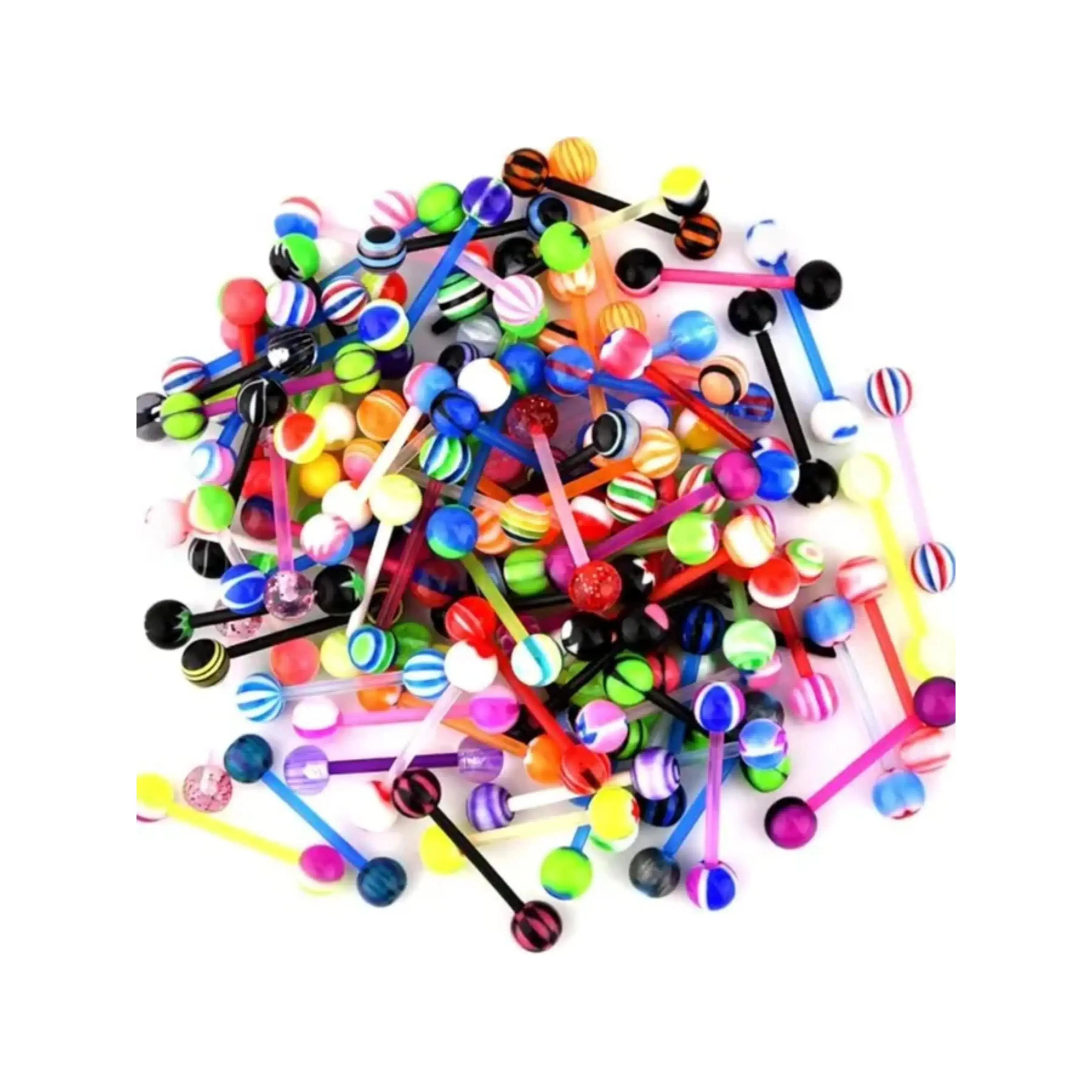 Unisex 14g Tongue Rings Set, 50pcs Random Colors, 16mm Plastic Material, Ideal for Nipple Piercings, Nose Piercing Jewelry, Mouth Jewelry & Body Jewelry