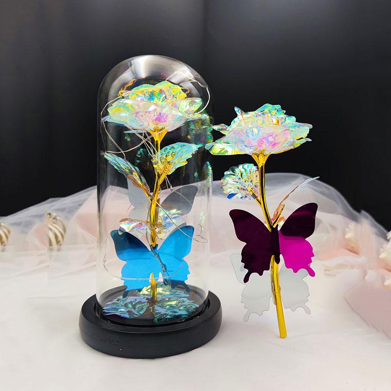 Artificial Flower Decoration for Dressers, 1 Count Sweet Furniture Glowing Glass Dome Flower for Home Decor, Romantic Decorative Flower for Home & Party