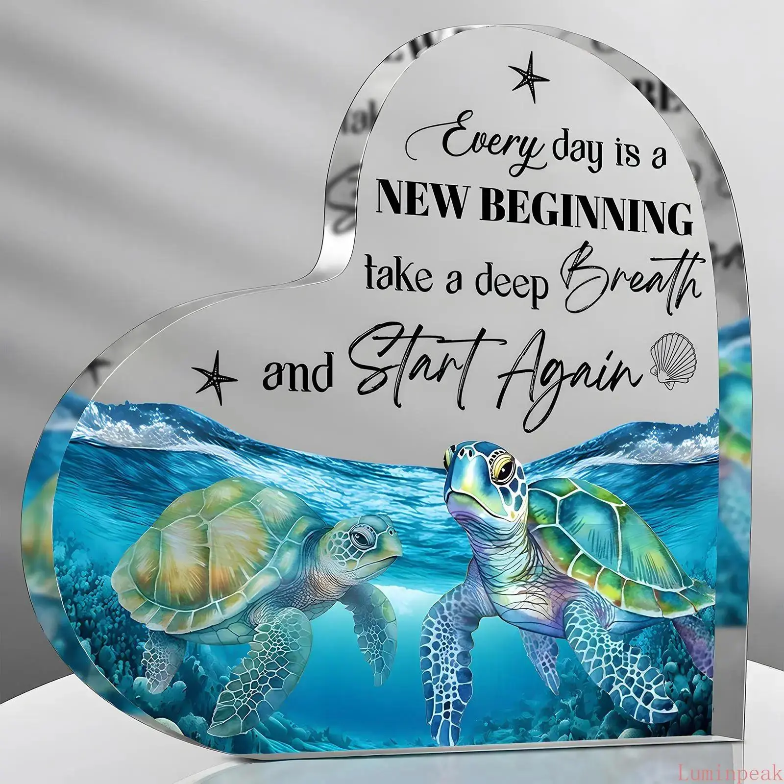 Nautical Turtle Pattern Acrylic Desktop Ornament, Acrylic Plaque Decor, Novelty Desk Decor for Home Office, Unisex Halloween Gift for Family & Friends