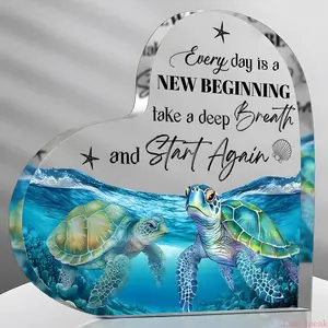 Turtle Pattern Acrylic Desktop Ornament, Ocean Themed Decorative Plaque, Novelty Home Decor For Living Room Bedroom Office, Holiday Gift For Family Friends & Halloween