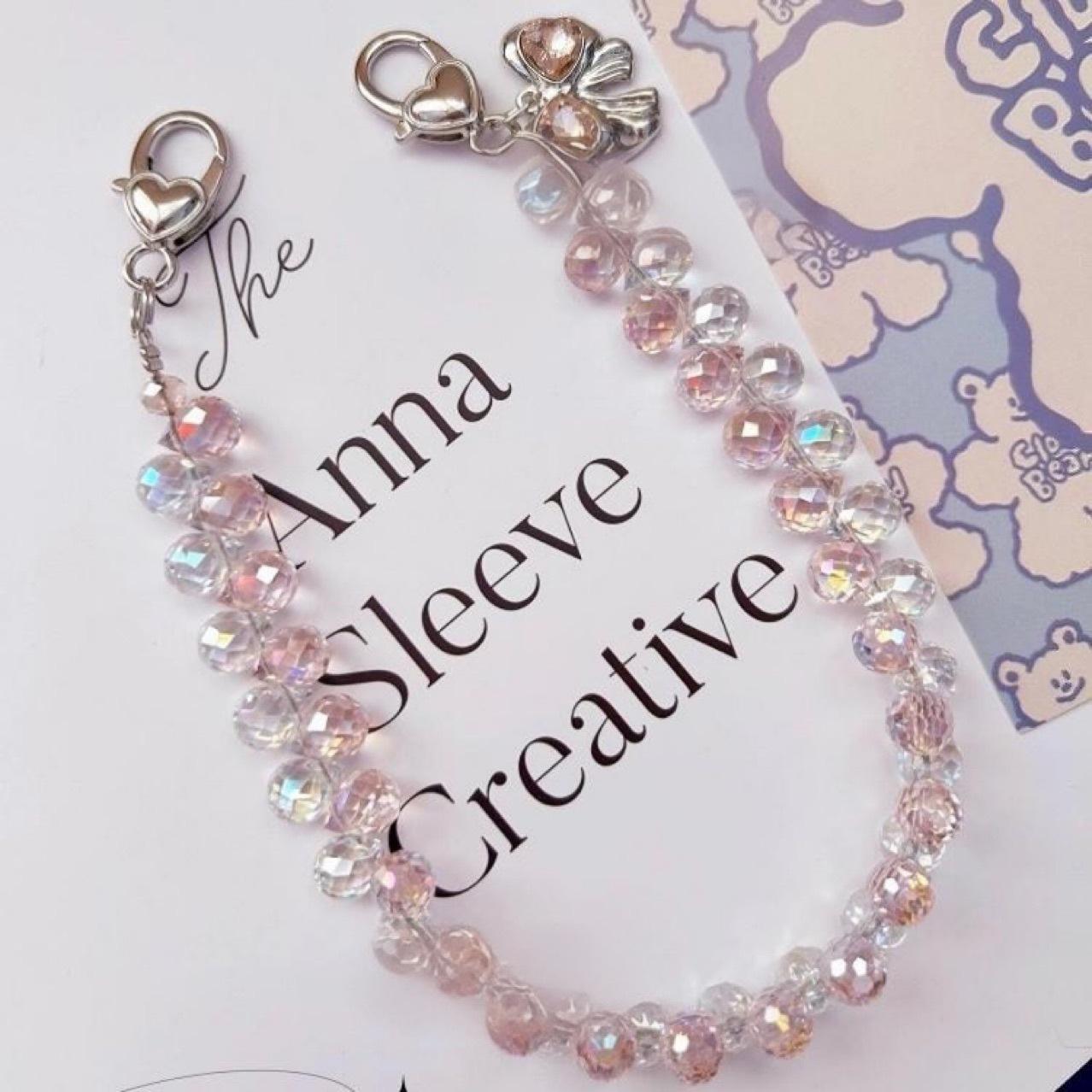 Luxurious, dazzling, high-end crystal water drop bead chain, strawberry crystal phone chain, bag accessory, keychain