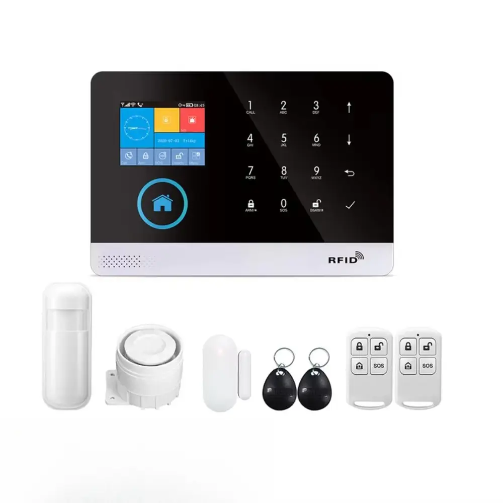 433MHz Wireless Smart Home Security System, WIFI + GSM Auto-Dial, LCD Display, Door Sensor, PIR Motion Sensor, Phone APP Remote Control, Alexa Compatible