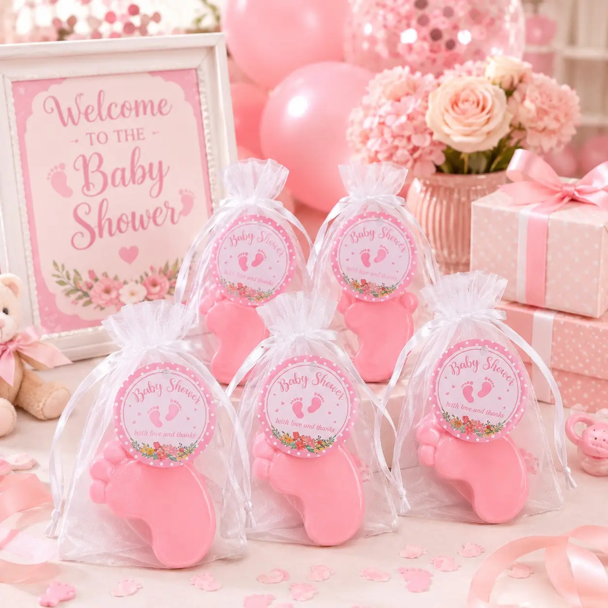 60pcs/20sets Baby Shower Party Favors for Guests, Blue Baby Booties Shaped Gifts with Organza Bags and Thank You Tags, It’s a Boy Gender Reveal Party Supplies, Baby Boy Shower Keepsakes, Baby Sprinkle and Newborn Welcome Party Gifts