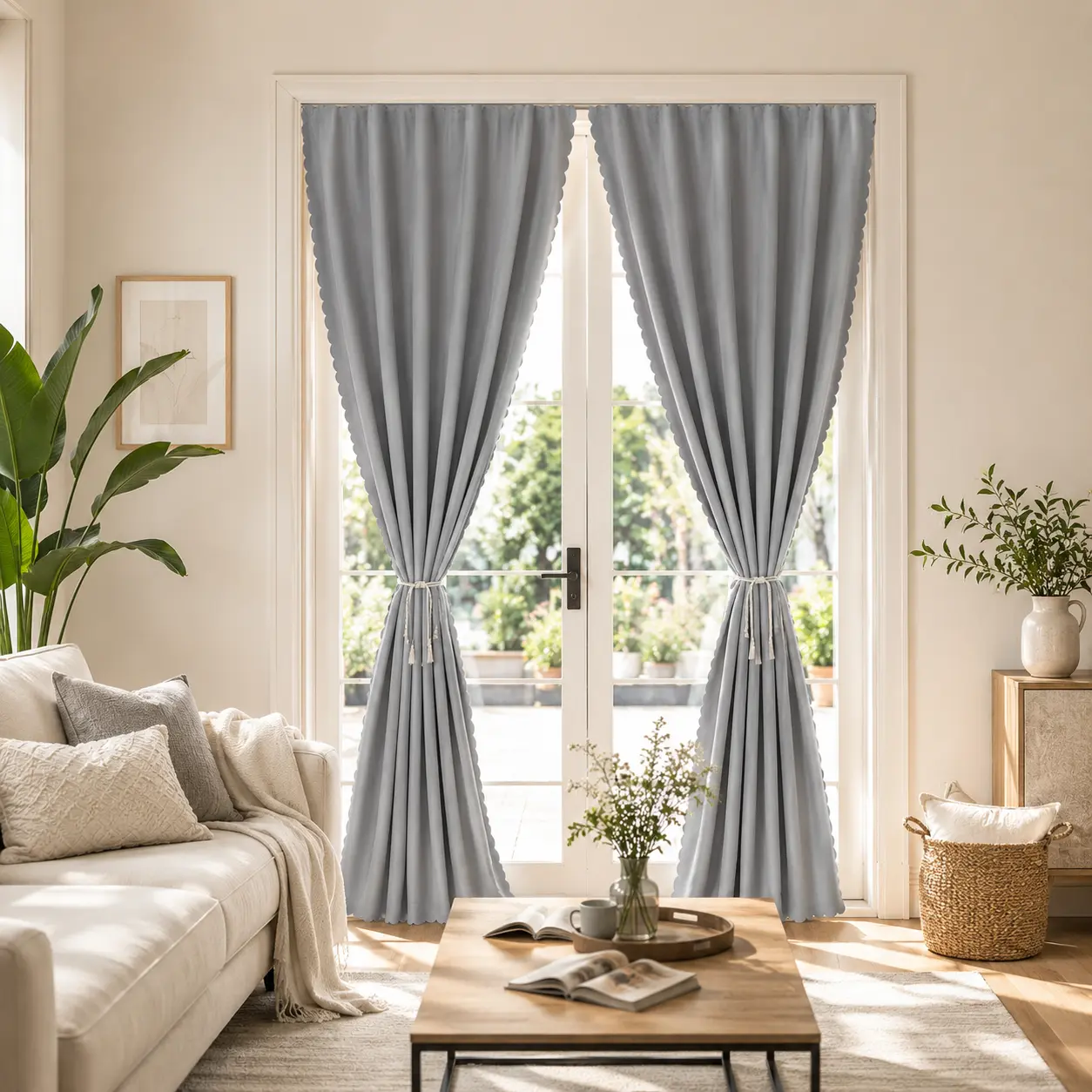 100% Blackout Door Curtain, No-Drill Self-Adhesive Hook-and-Loop Privacy Curtain for Patio Door, Bedroom & Kitchen, 1 or 2 Panels