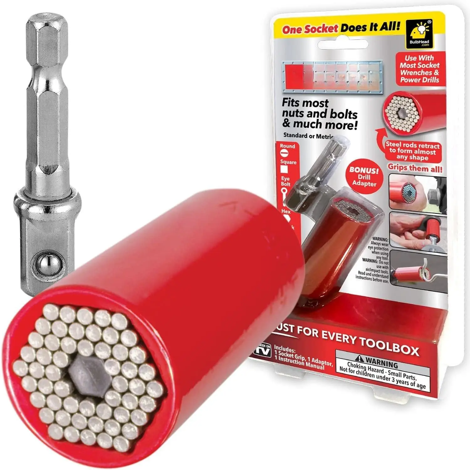 Socket w/Drill Adapter, Fits  Nuts & , Use with Socket Wrenches & Power Drills, Steel Rods Form Any Shape, Standard or Metric, 2 In.
