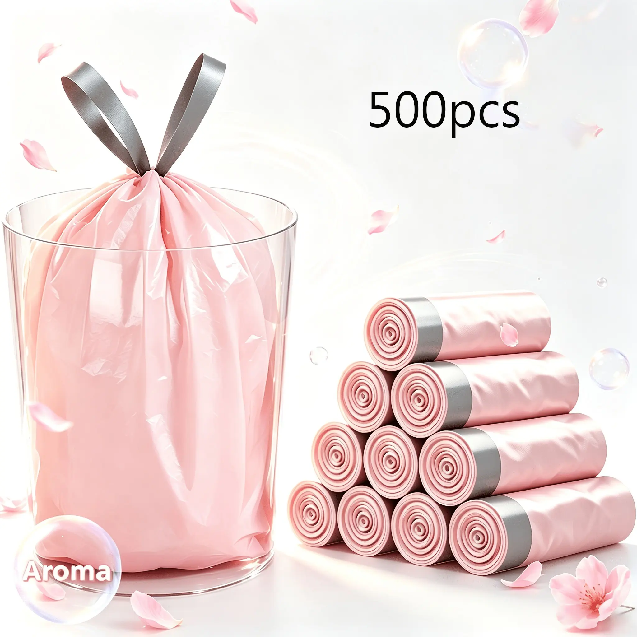 500 Ice Berry Scented Drawstring Trash Bags, Deodorizing Trash Bags, Long-Lasting Odor Control, Easy Pull, Universal for Home Office Outdoor Cleaning