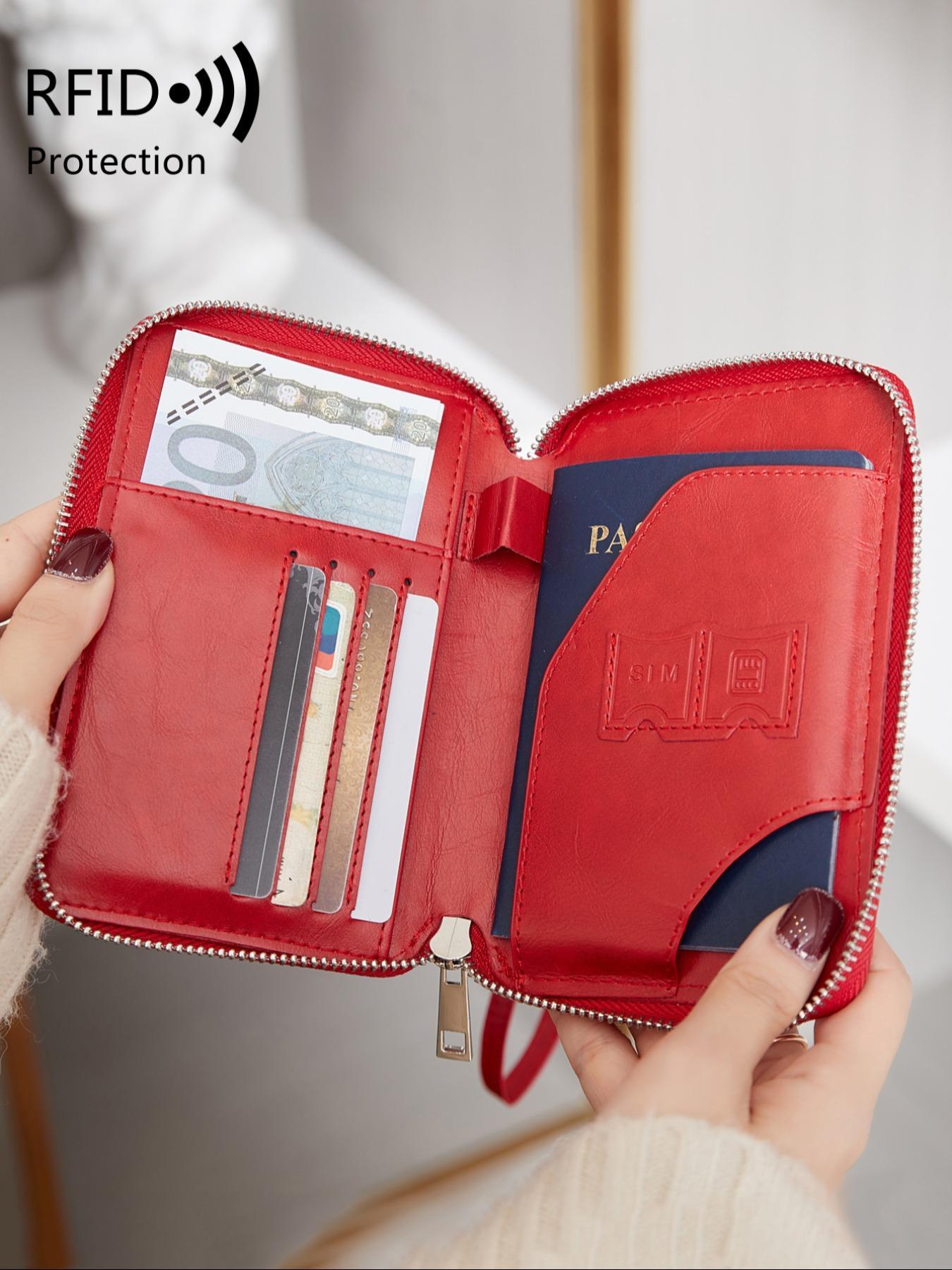 Summer Solid Color Airplane Passport Card Bag, Multifunctional Zipper Card Slots Wallet, Portable RFID Blocking Travel Wallet for Women & Men, Passport Cover, Card Organizer, Travel Document Holder